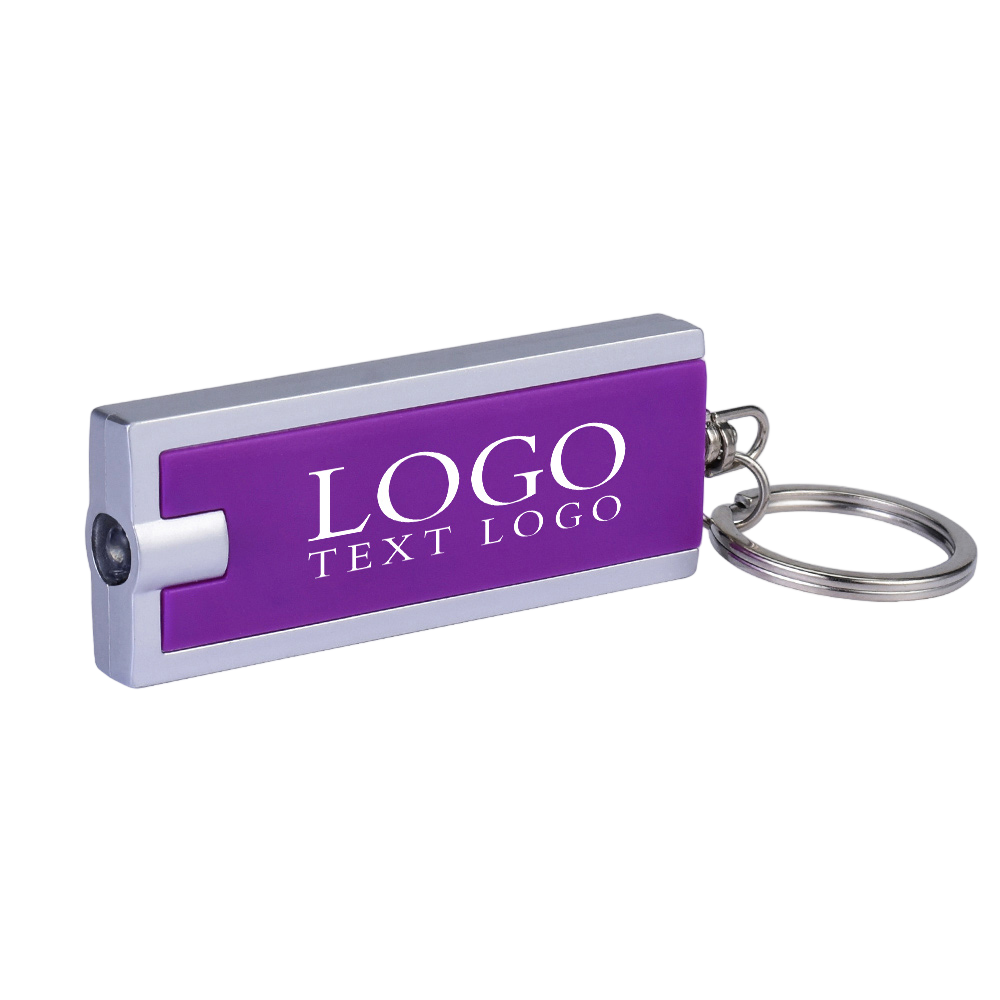 Purple With Logo Rectangular LED Flashlight Key Chain Back Side