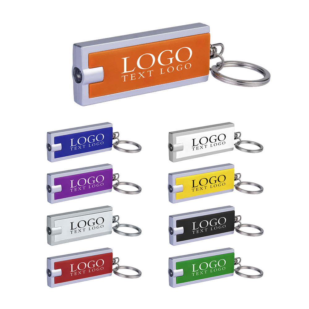 Rectangular LED Flashlight Key Chain Group With Logo