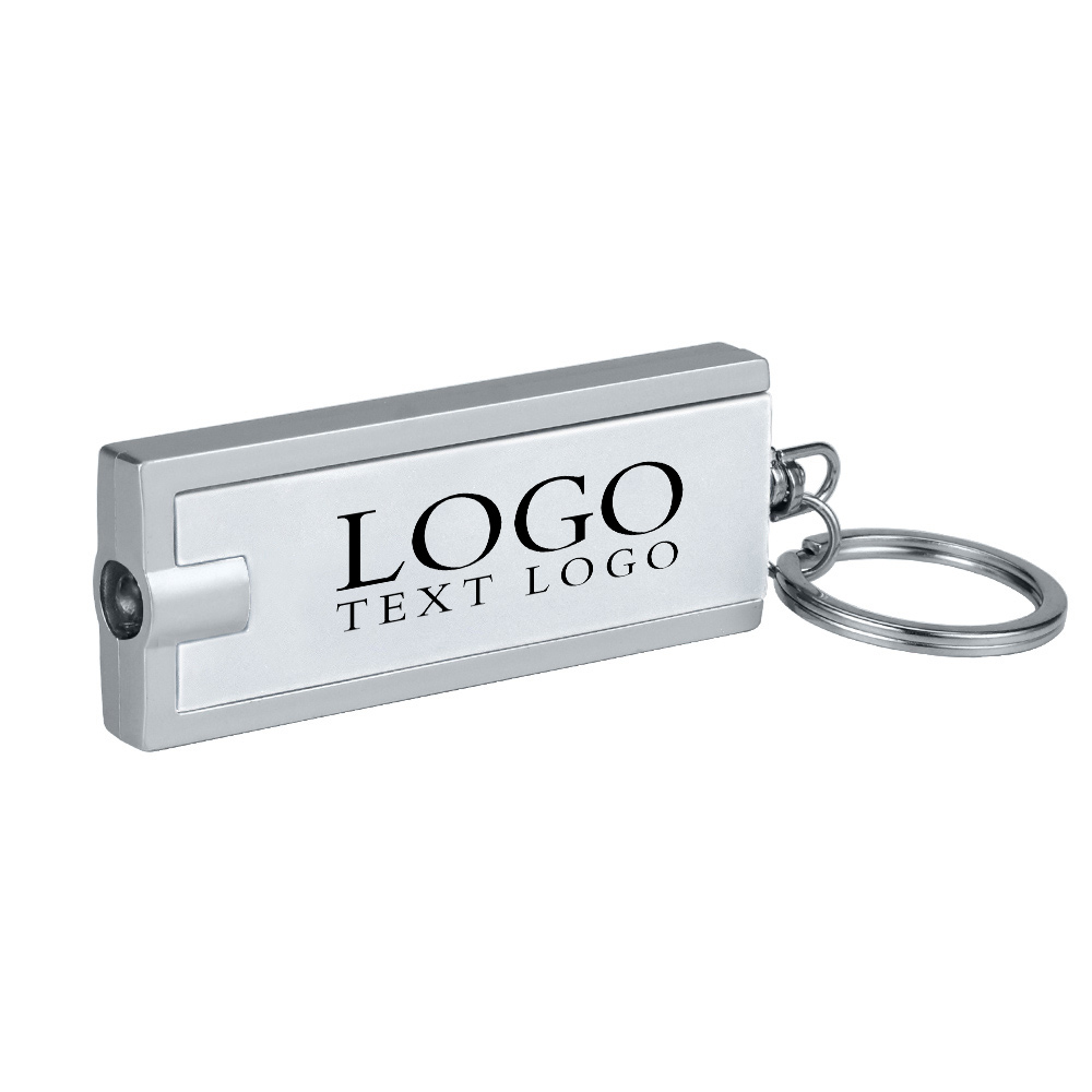 Silver With Logo Rectangular LED Flashlight Key Chain Back Side
