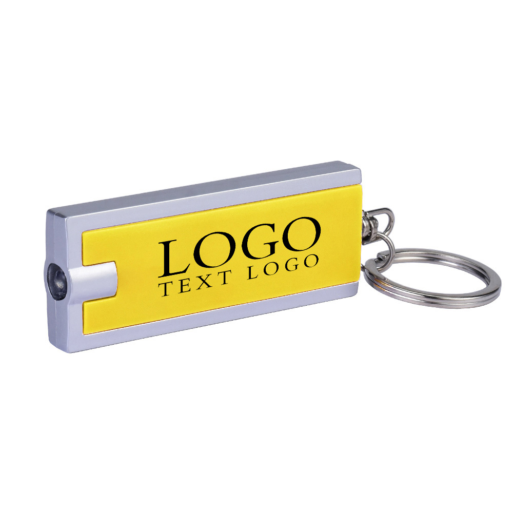 Yellow With Logo Rectangular LED Flashlight Key Chain Back Side
