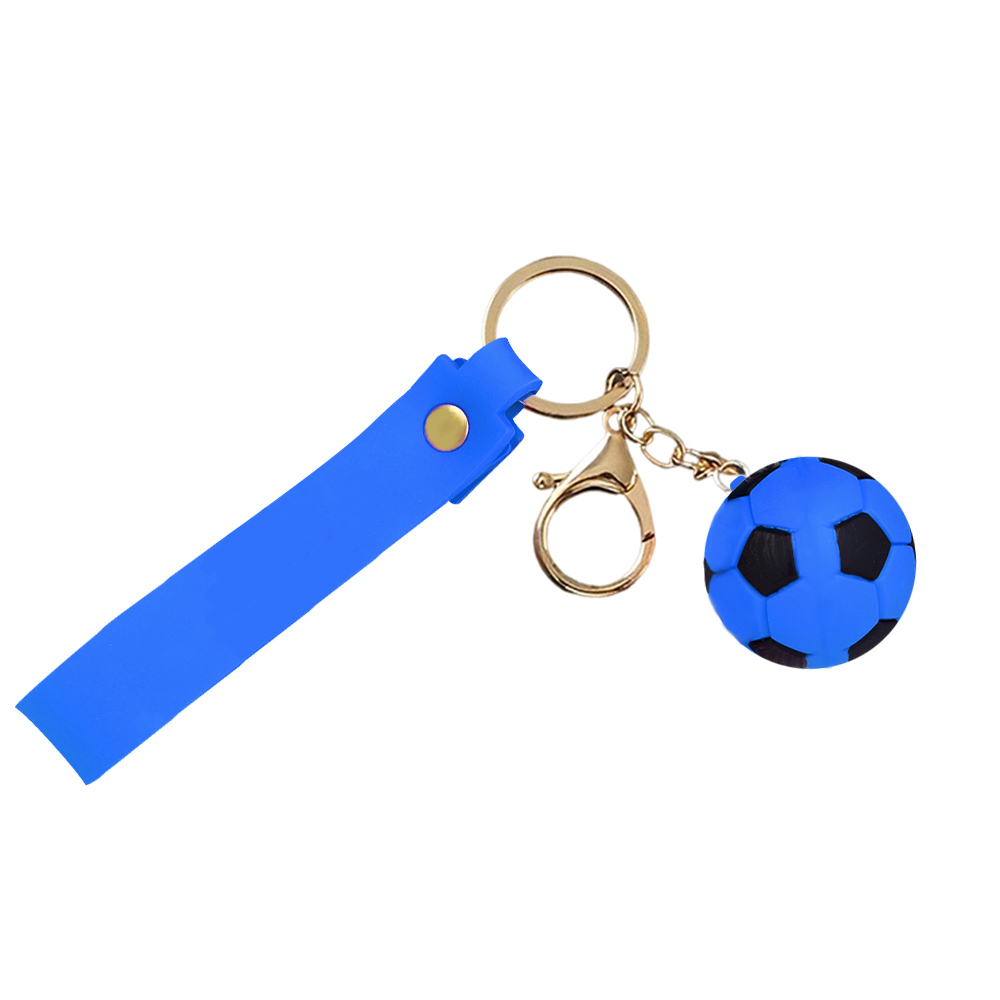 Soccer Ball Wrist Strap Key Chain Blue