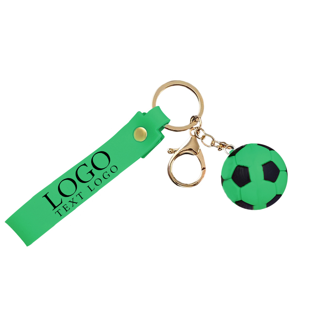 Soccer Ball Wrist Strap Key Chain Green Logo