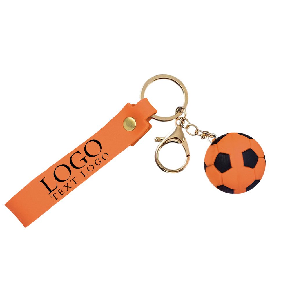 Soccer Ball Wrist Strap Key Chain Orange Logo