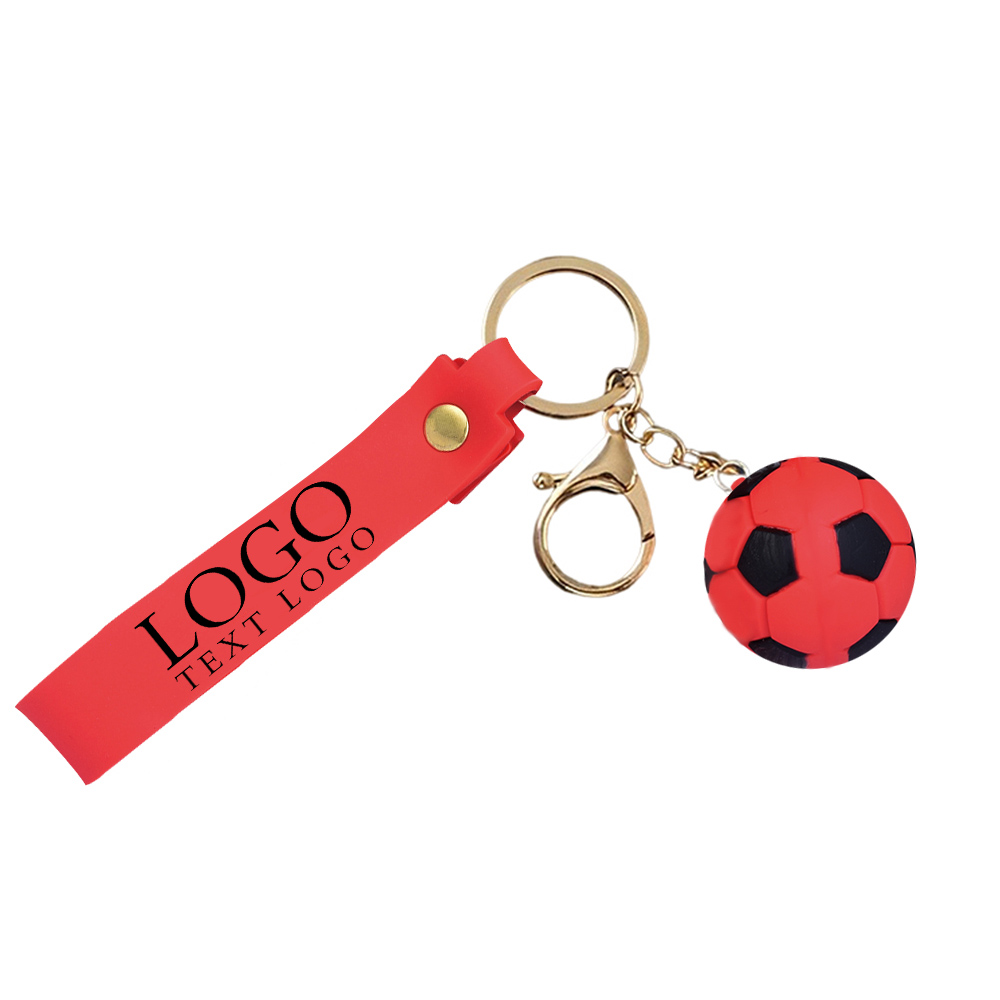 Soccer Ball Wrist Strap Key Chain Red Logo