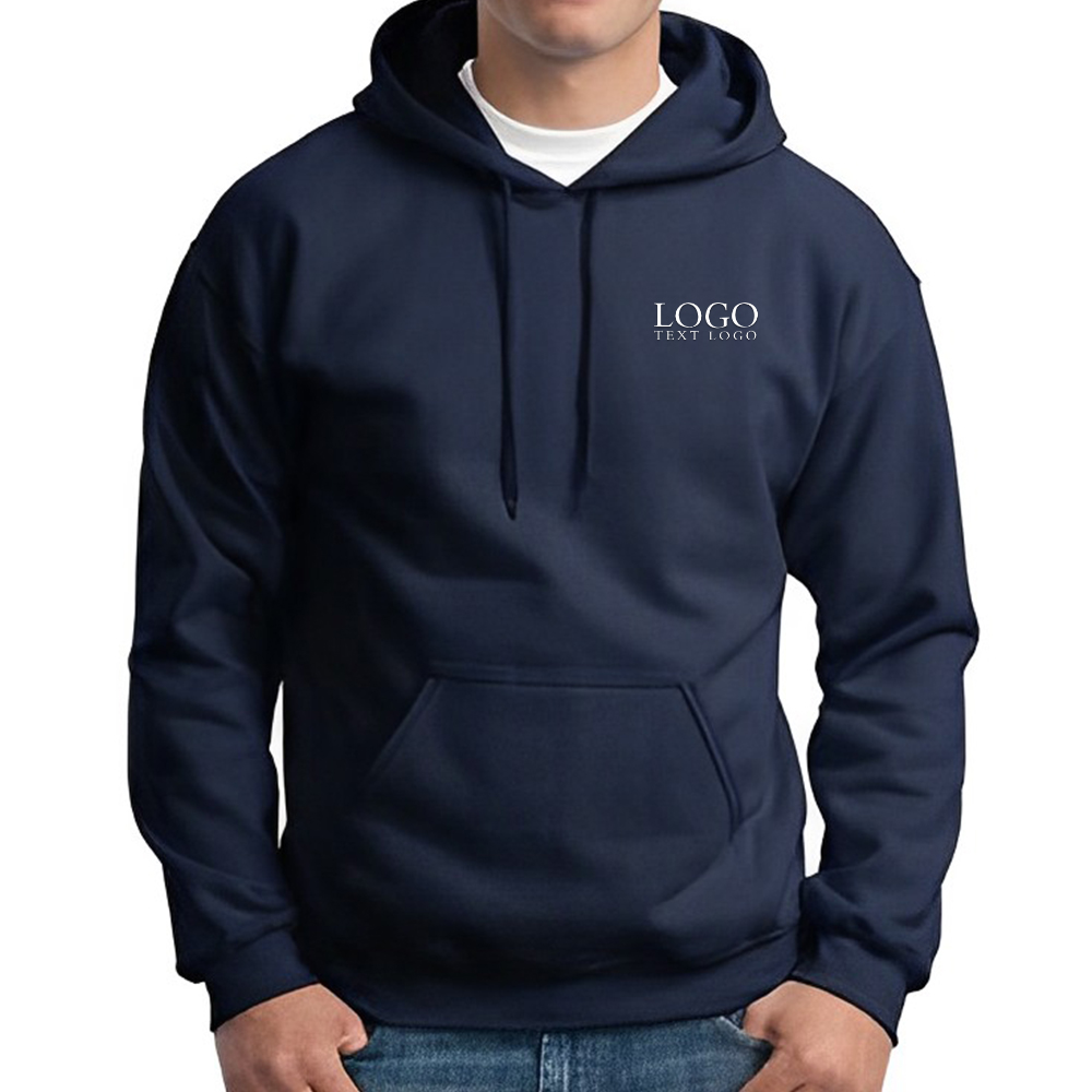 Custom Gildan 18500 Adult Hooded Sweatshirts Navy Blue With Logo