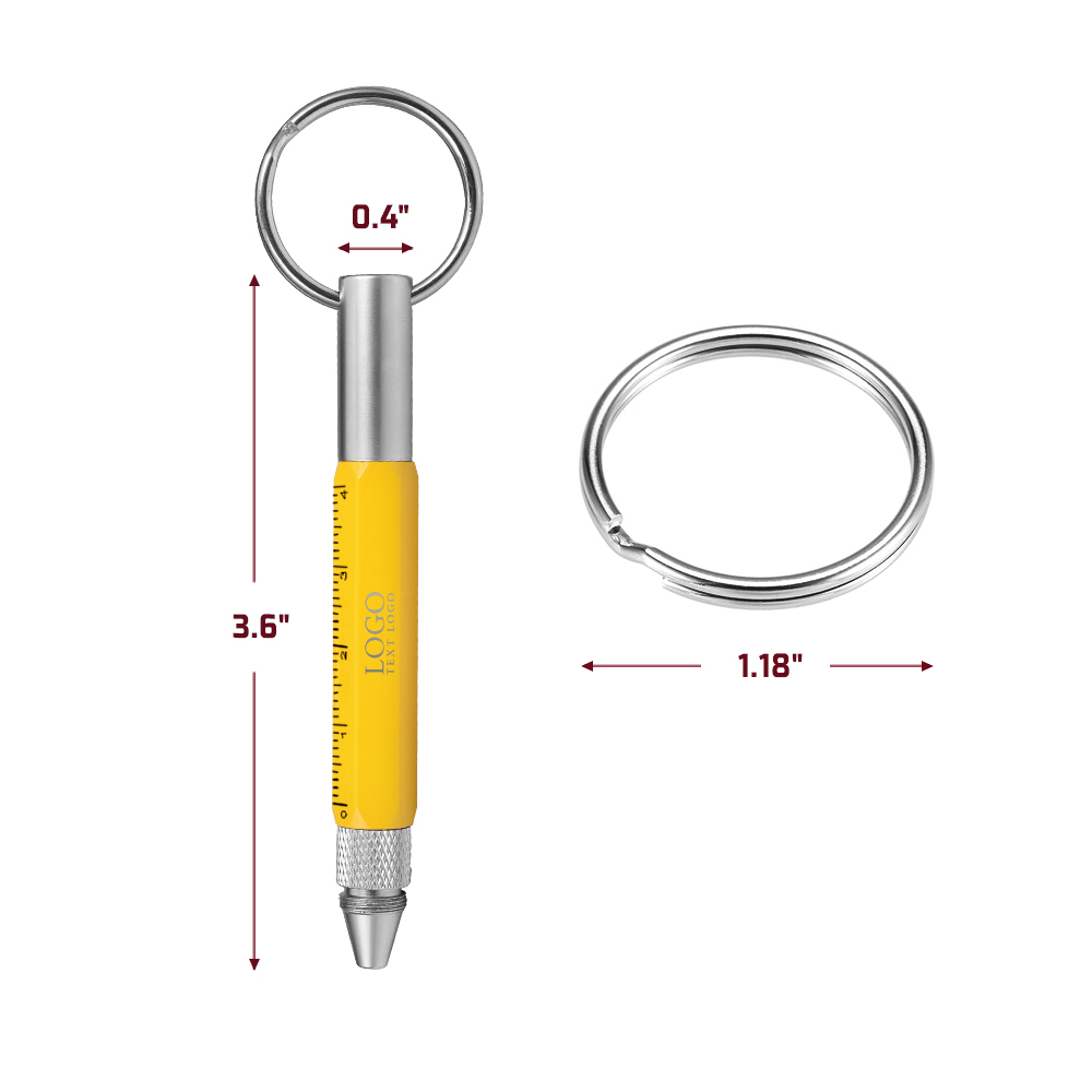 6-In-1 Tool Stylus Twist Pen With Keychain Yellow
