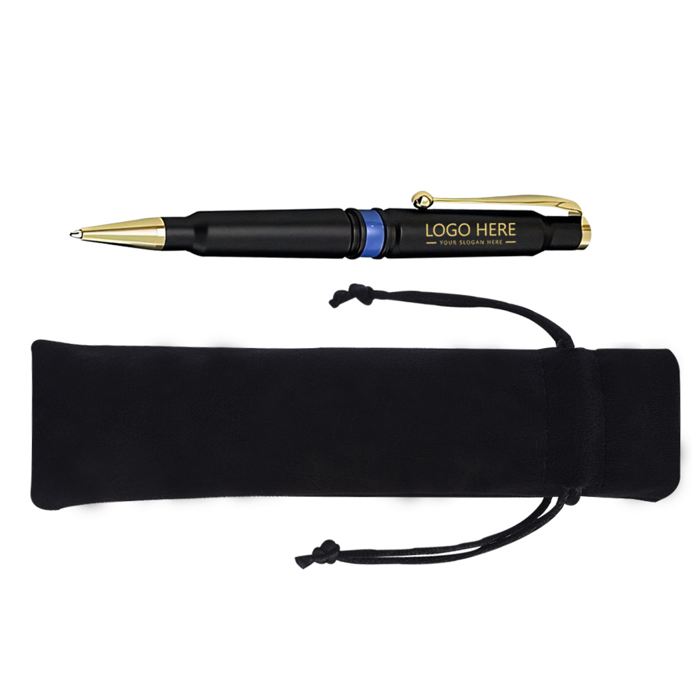 Baked Lacquer Abrasion Resistant Brass Frosted Twist Pen With Velour Pouch