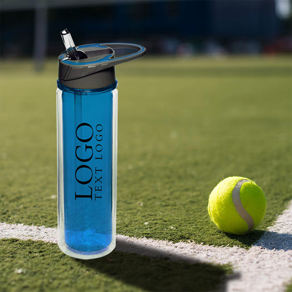 19 oz Double Wall Plastic Sports Water Bottles With Straw And Logo