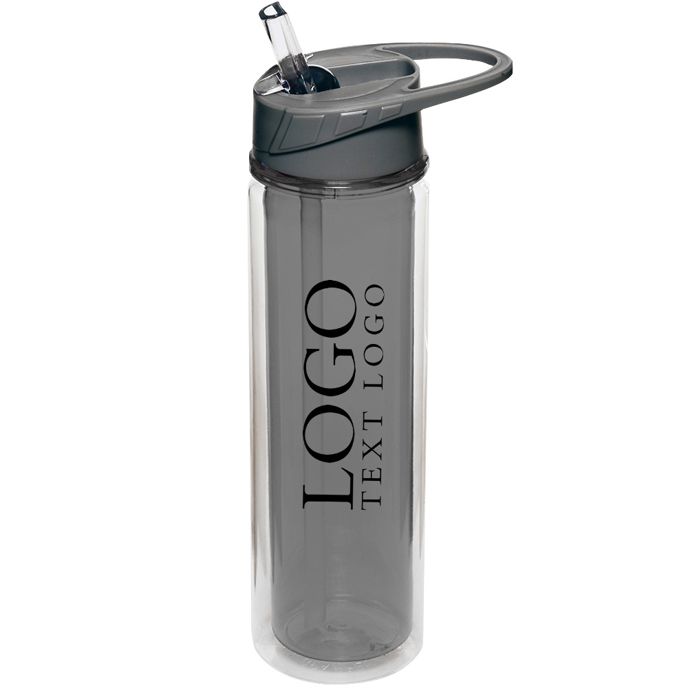 19 oz Double Wall Plastic Sports Water Bottles With Straw Charcole With Logo