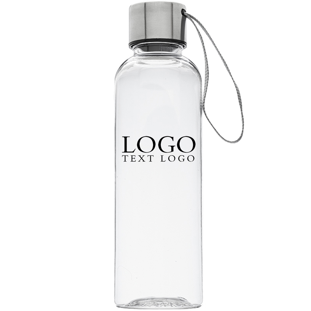 17 Oz Genie Plastic Water Bottle With Strap Grey With Logo