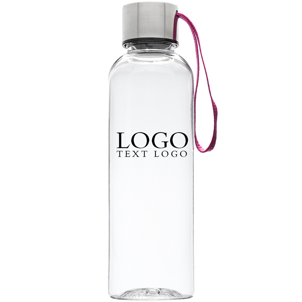 17 Oz Genie Plastic Water Bottle With Strap Pink With logo