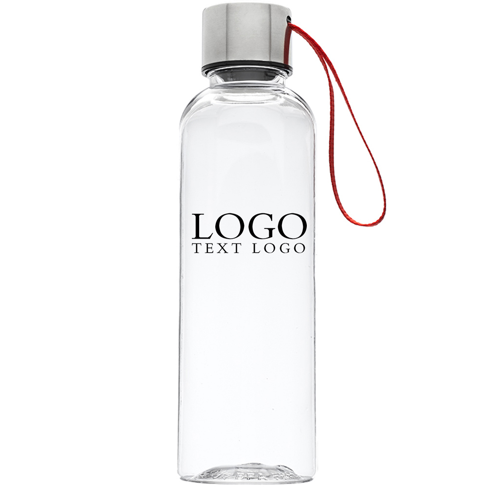 17 Oz Genie Plastic Water Bottle With Strap Red With Logo