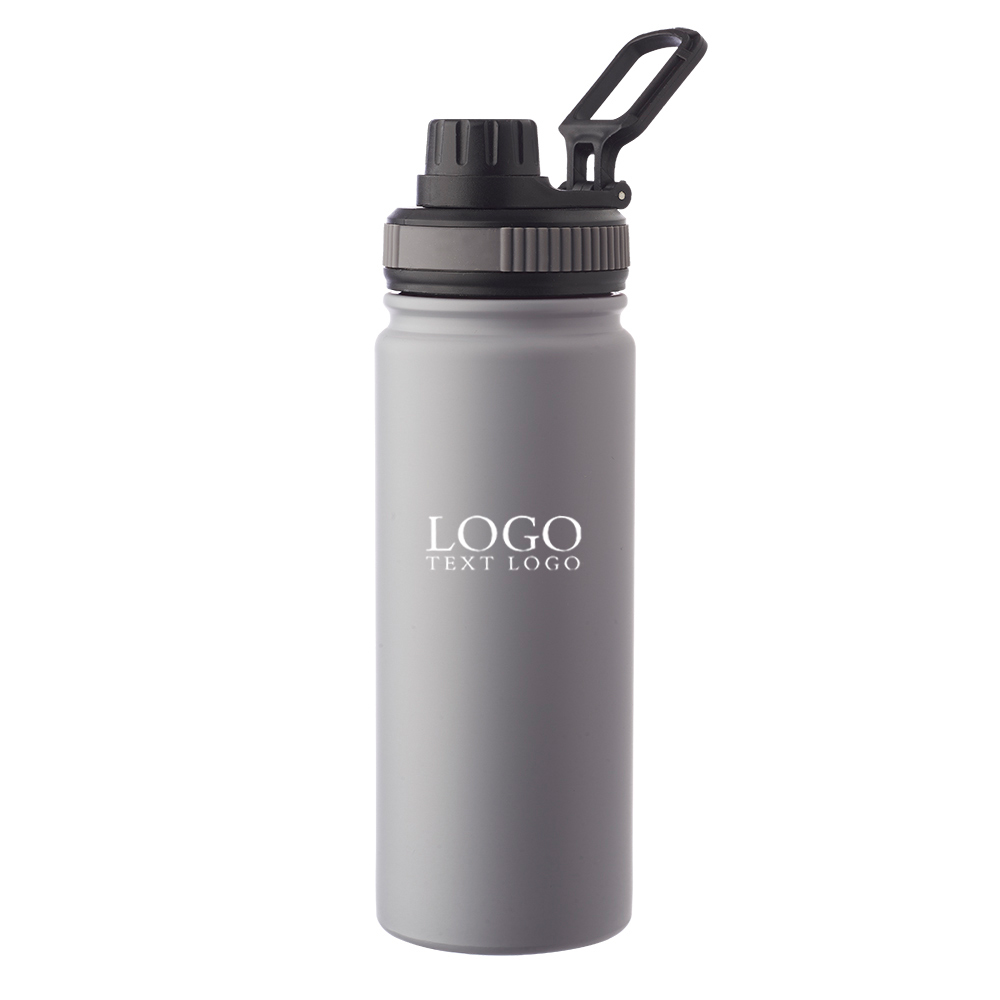 23 oz Stainless Steel Water Bottle w Carrying Handle Grey With Logo
