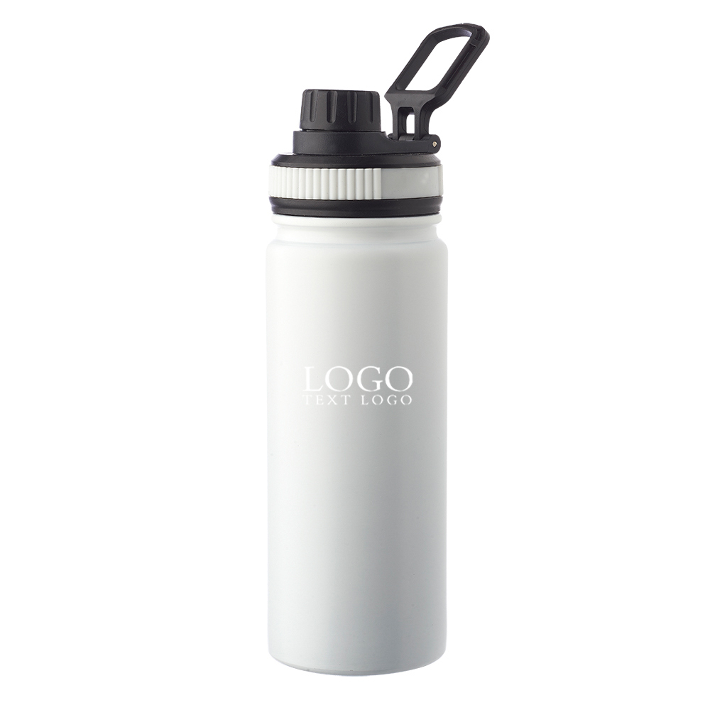 23 oz Stainless Steel Water Bottle w Carrying Handle White With Logo