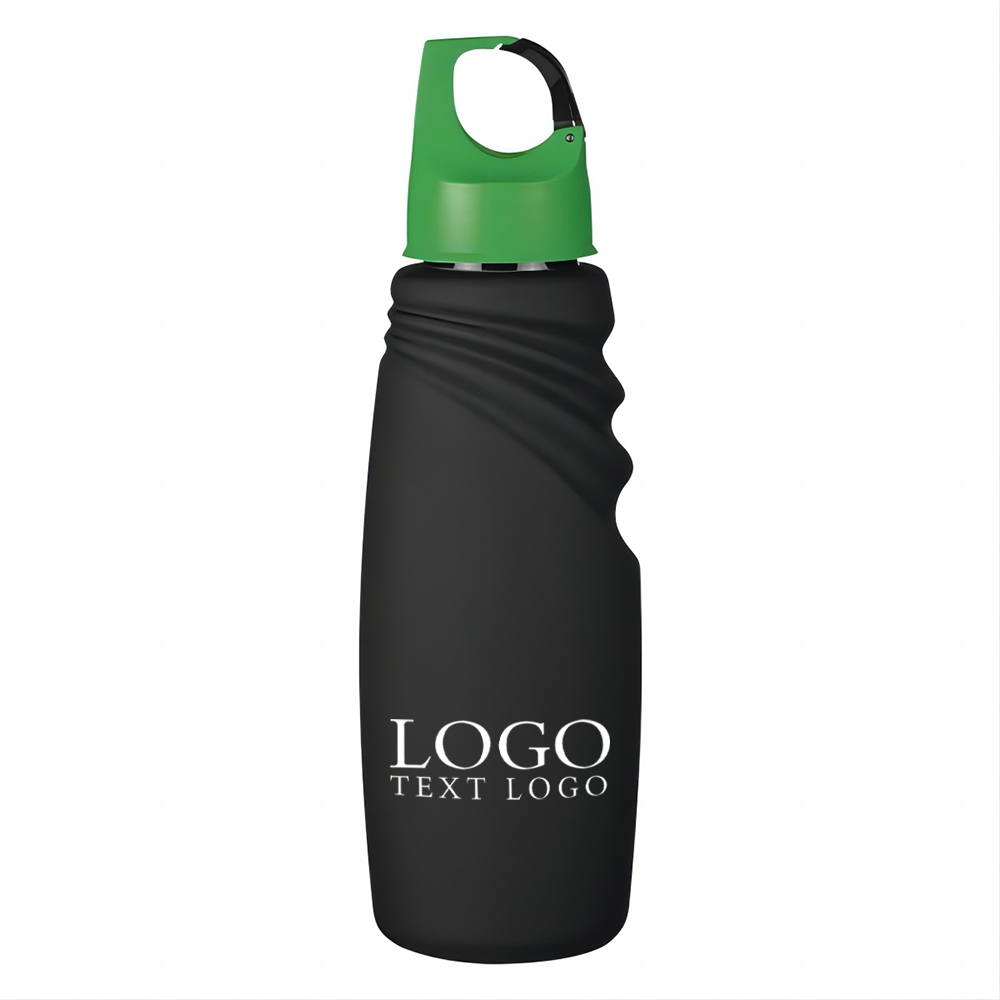 24 Oz Matte Finish Crest Carabiner Sports Bottle Green Lid With Logo