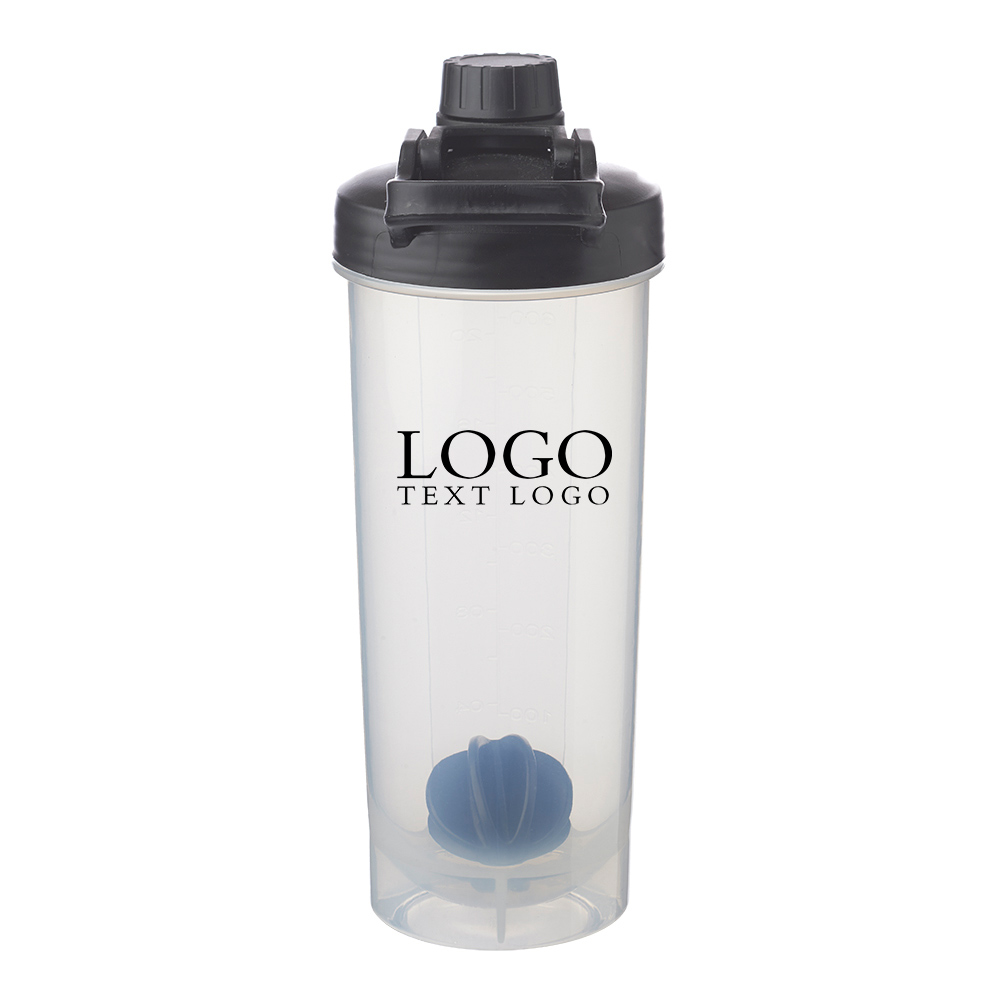 24 oz Plastic Shaker Bottle with Mixer Black With Logo