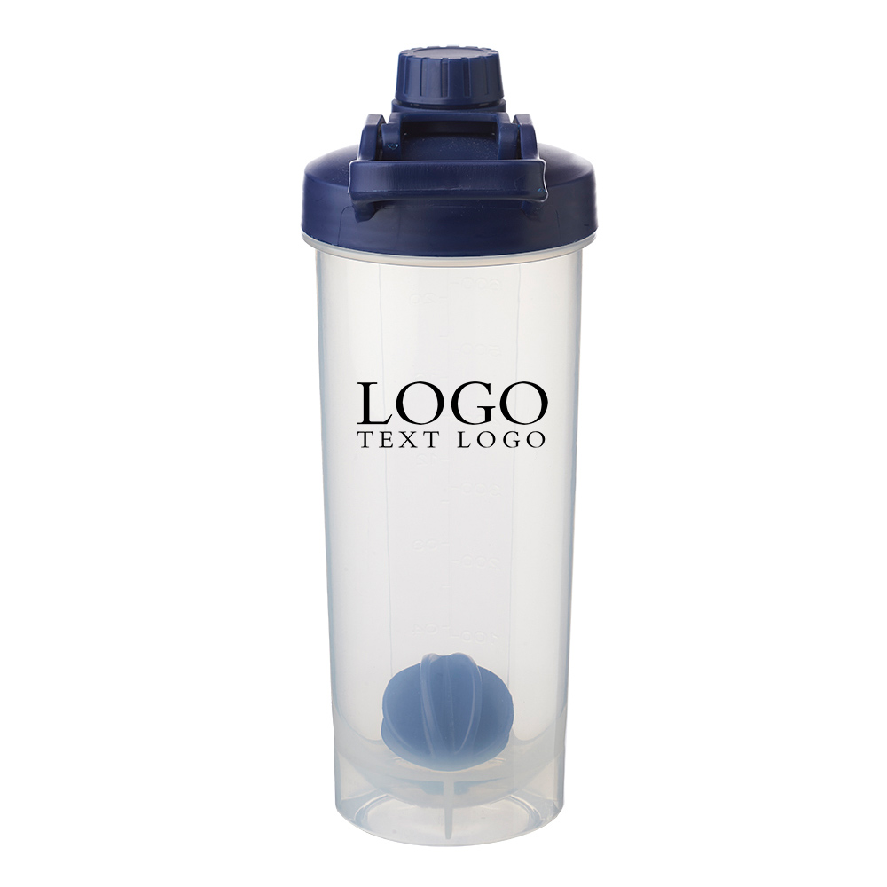 24 oz Plastic Shaker Bottle with Mixer Blue With Logo