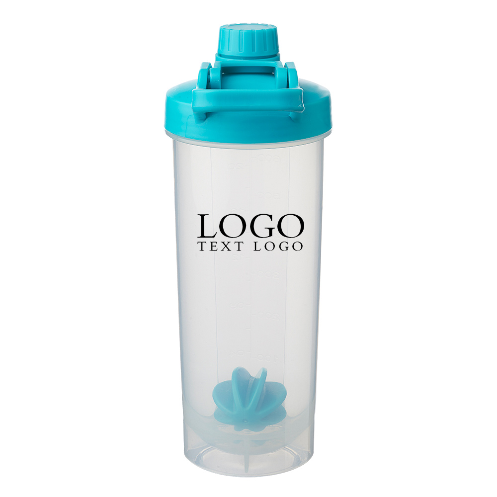 24 oz Plastic Shaker Bottle with Mixer Teal With Logo