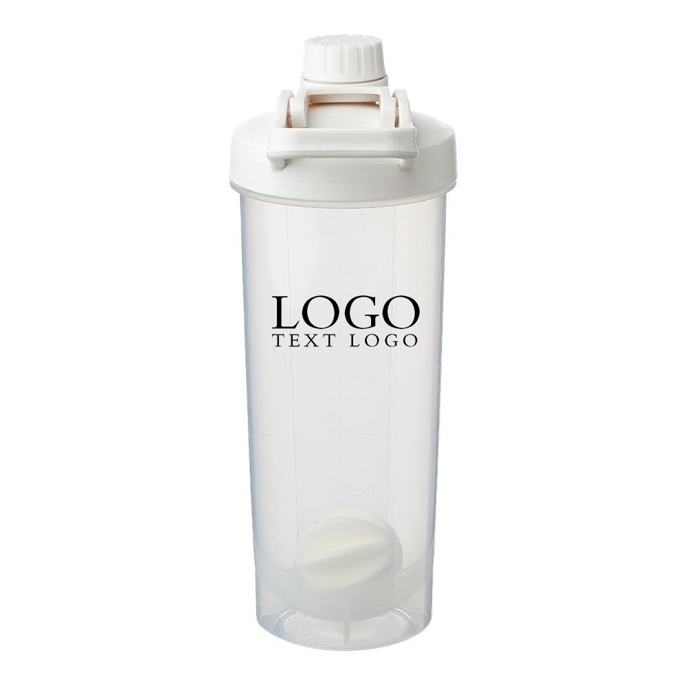 24 oz Plastic Shaker Bottle with Mixer White With Logo