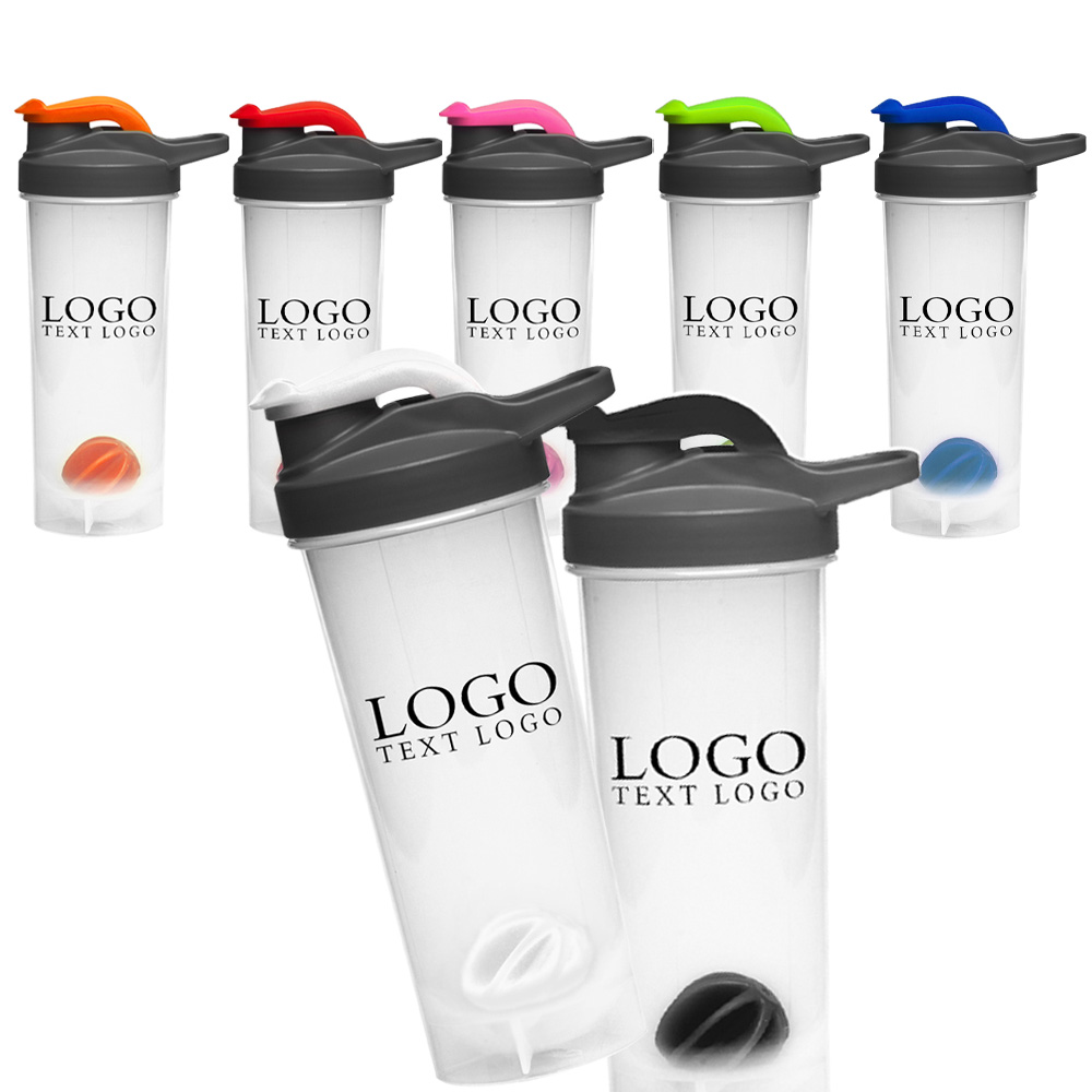 24 oz Plastic Shaker Bottles With Mixer Group With Logo