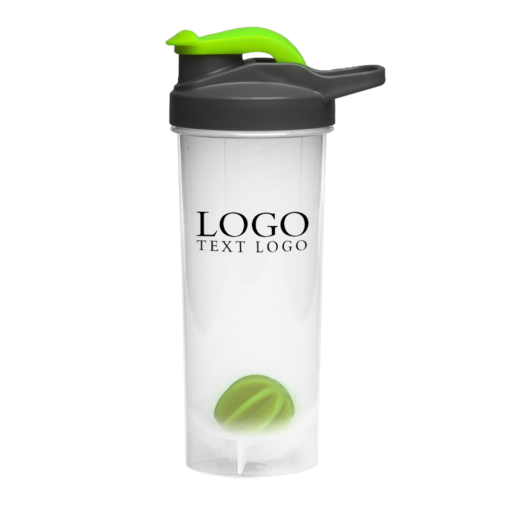 24 oz Plastic Shaker Bottles With Mixer Lime Green With Logo