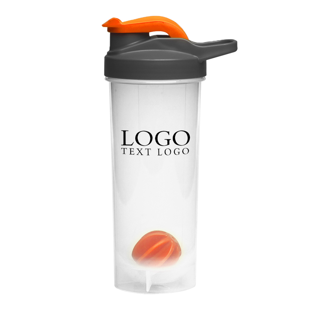 24 oz Plastic Shaker Bottles With Mixer Orange With Logo