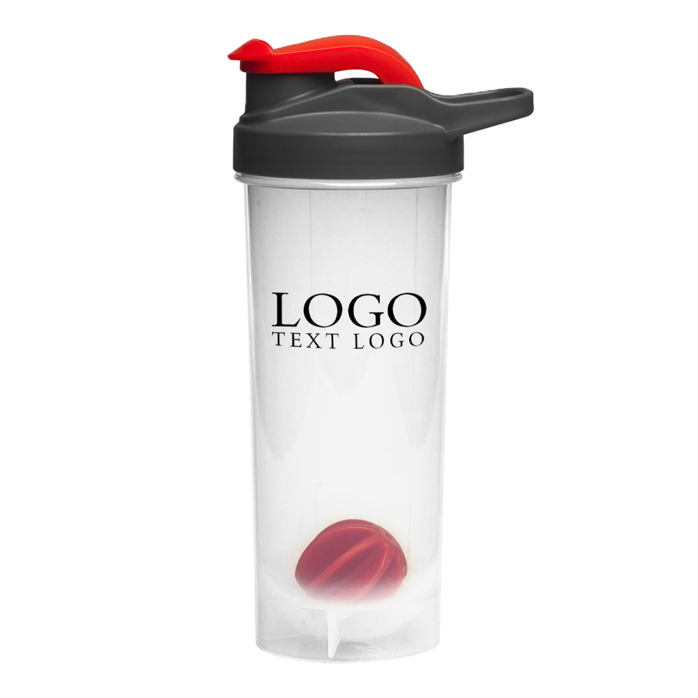 24 oz Plastic Shaker Bottles With Mixer Red With Logo