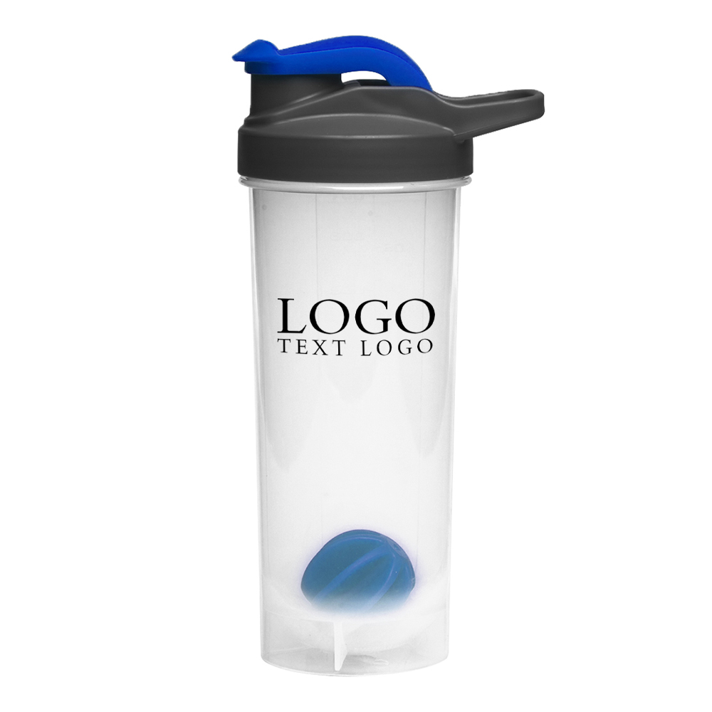 24 oz Plastic Shaker Bottles With Mixer Relex Blue With Logo