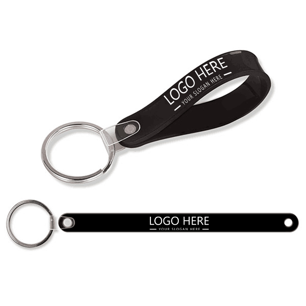 Custom Short Loop Vinyl Key Tag Black With Logo