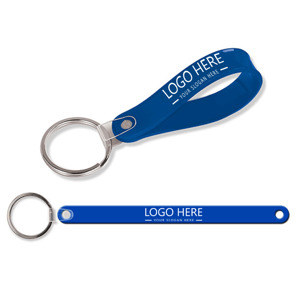 Custom Short Loop Vinyl Key Tag Opaque Blue With Logo