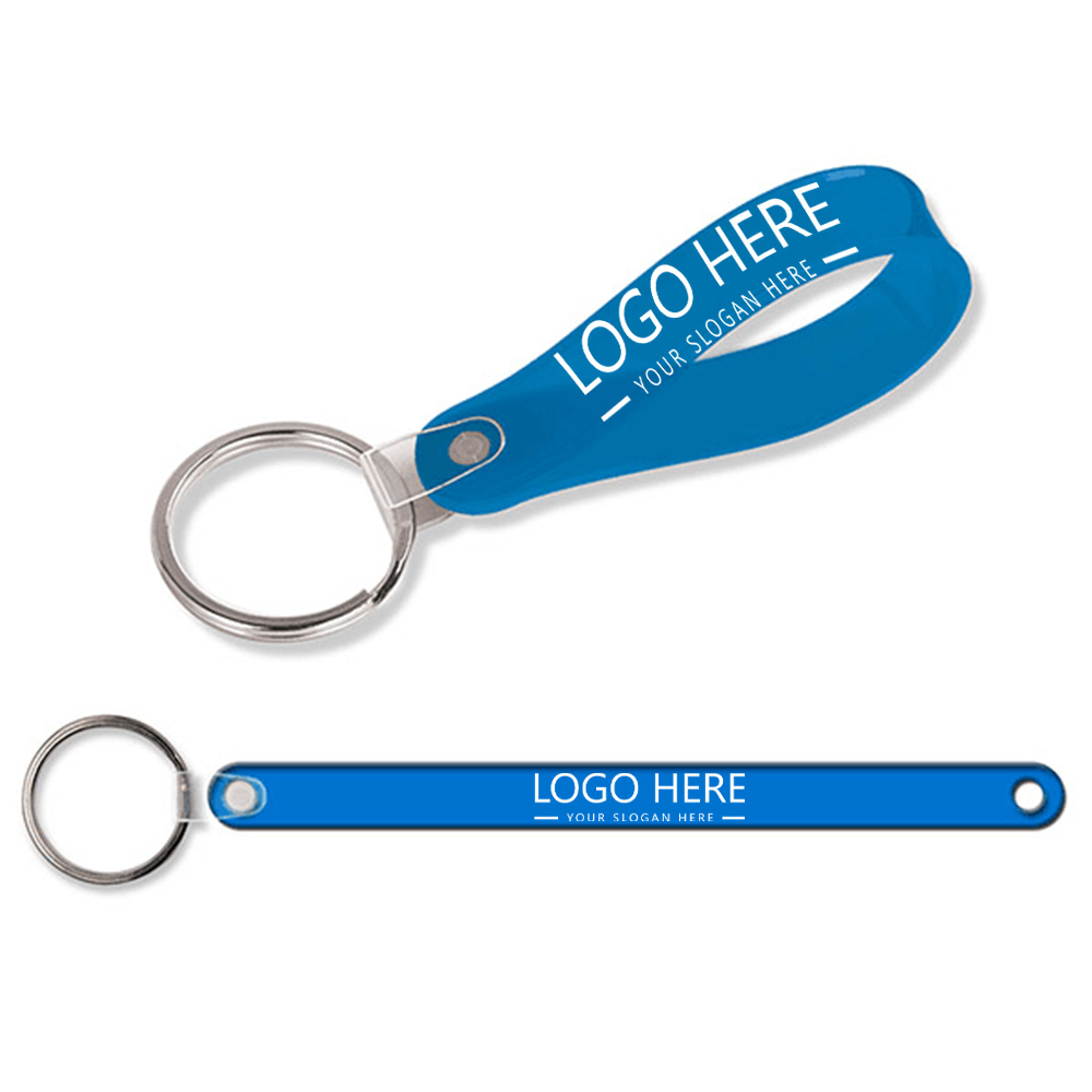 Custom Short Loop Vinyl Key Tag Translucent Blue With Logo