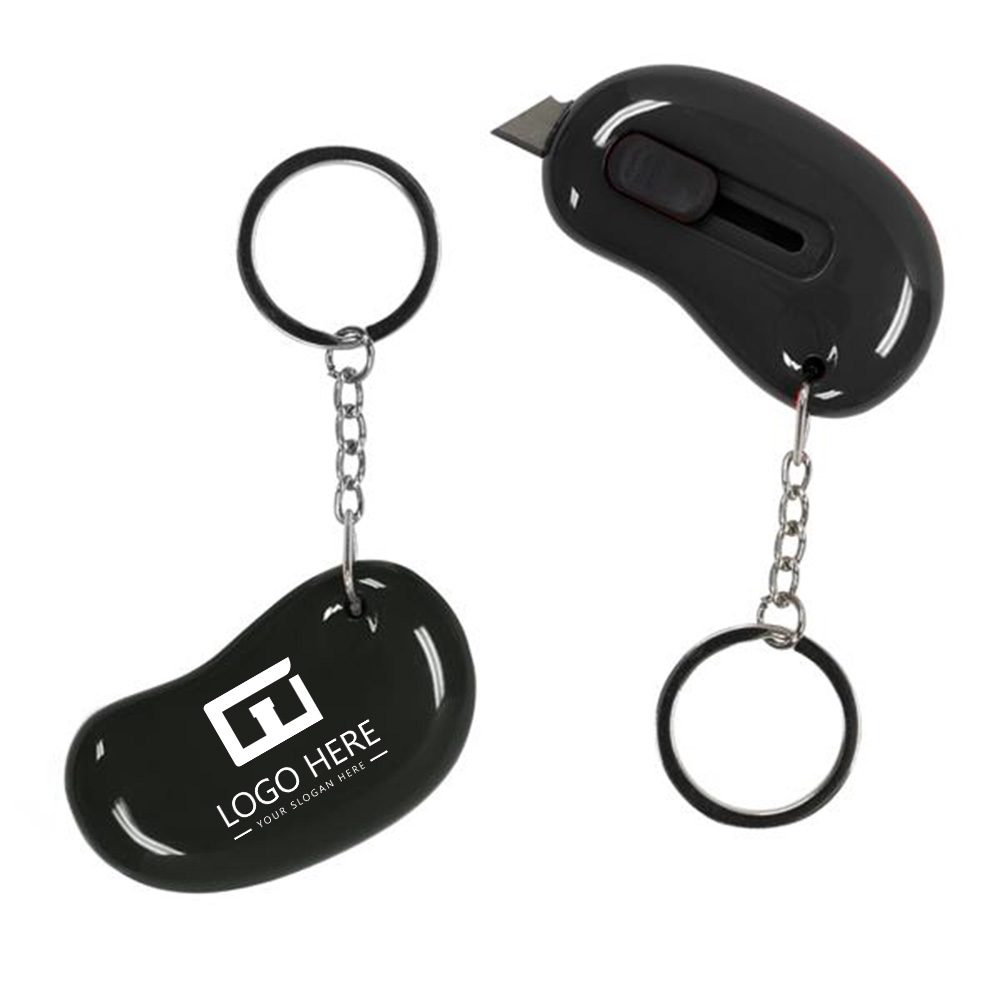 Kidney-Shaped Box Cutter Key Ring Black With Logo