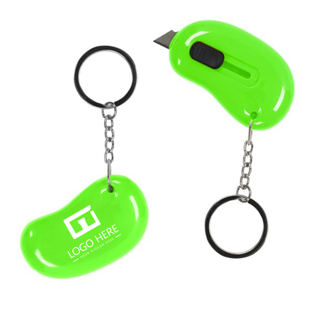 Kidney-Shaped Box Cutter Key Ring Lime With Logo