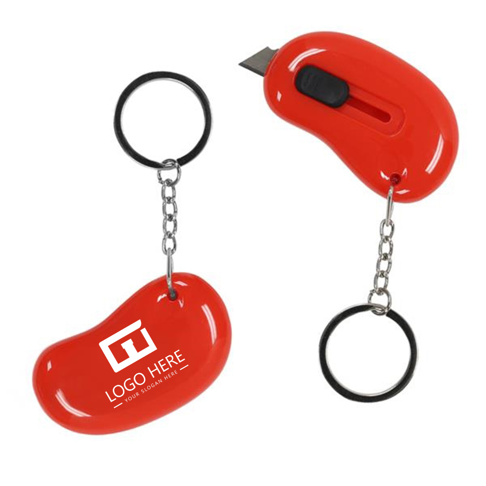 Kidney-Shaped Box Cutter Key Ring Red With Logo