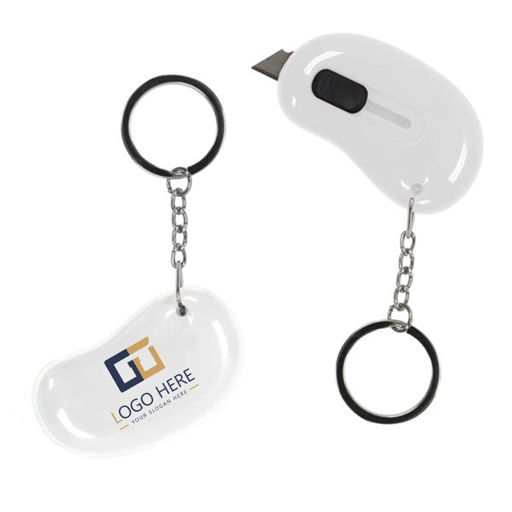 Kidney-Shaped Box Cutter Key Ring White With Logo