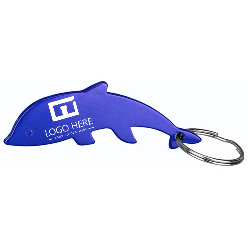 Aluminum Dolphin-Shaped Bottle Opener Key Holder Blue With Logo