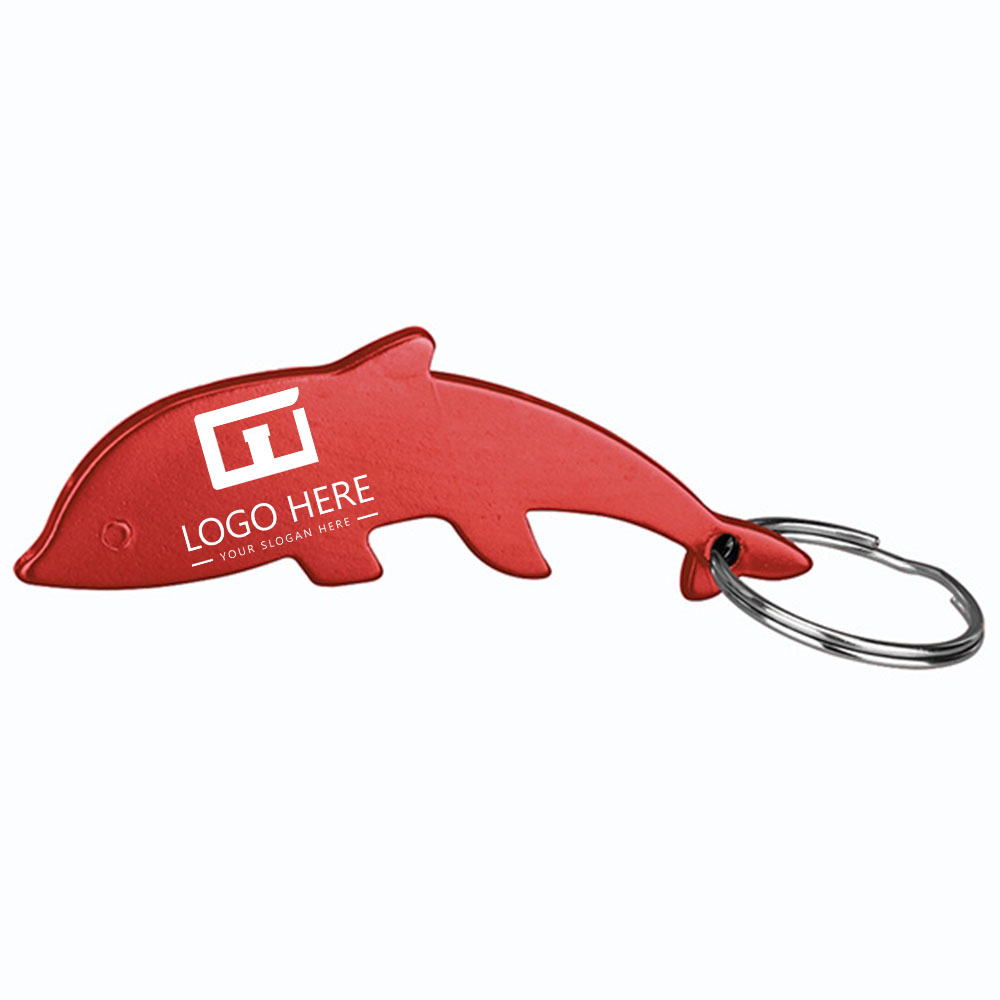 Aluminum Dolphin-Shaped Bottle Opener Key Holder Red With Logo