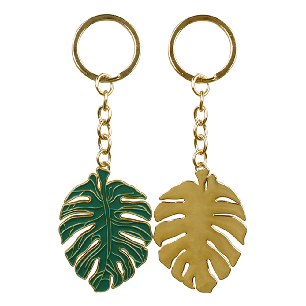 Leaf Shaped Key Chain Green Gold Blank