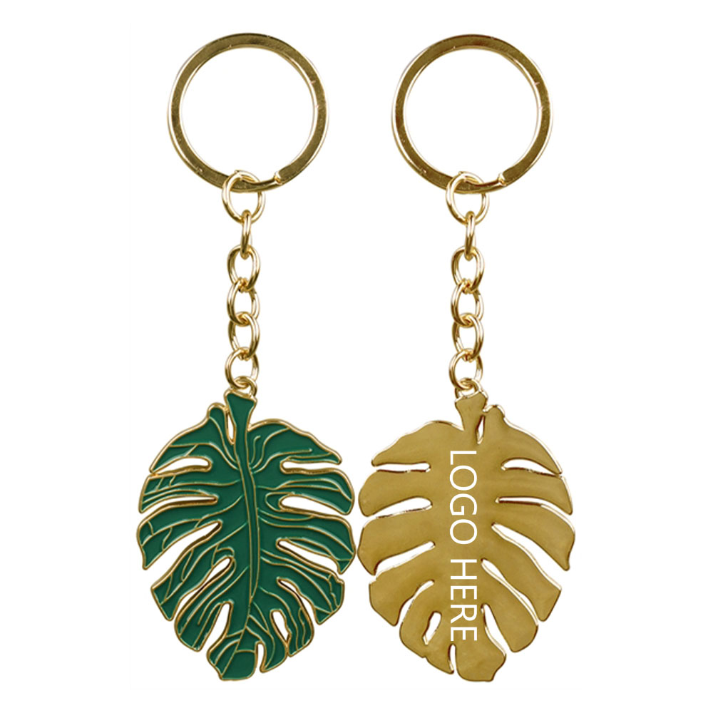 Leaf Shaped Key Chain Green Gold With Logo