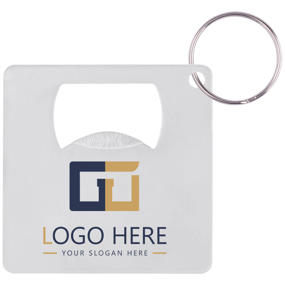 Square Shape Aluminum Bottle Opener And Key Ring SIlver With Logo