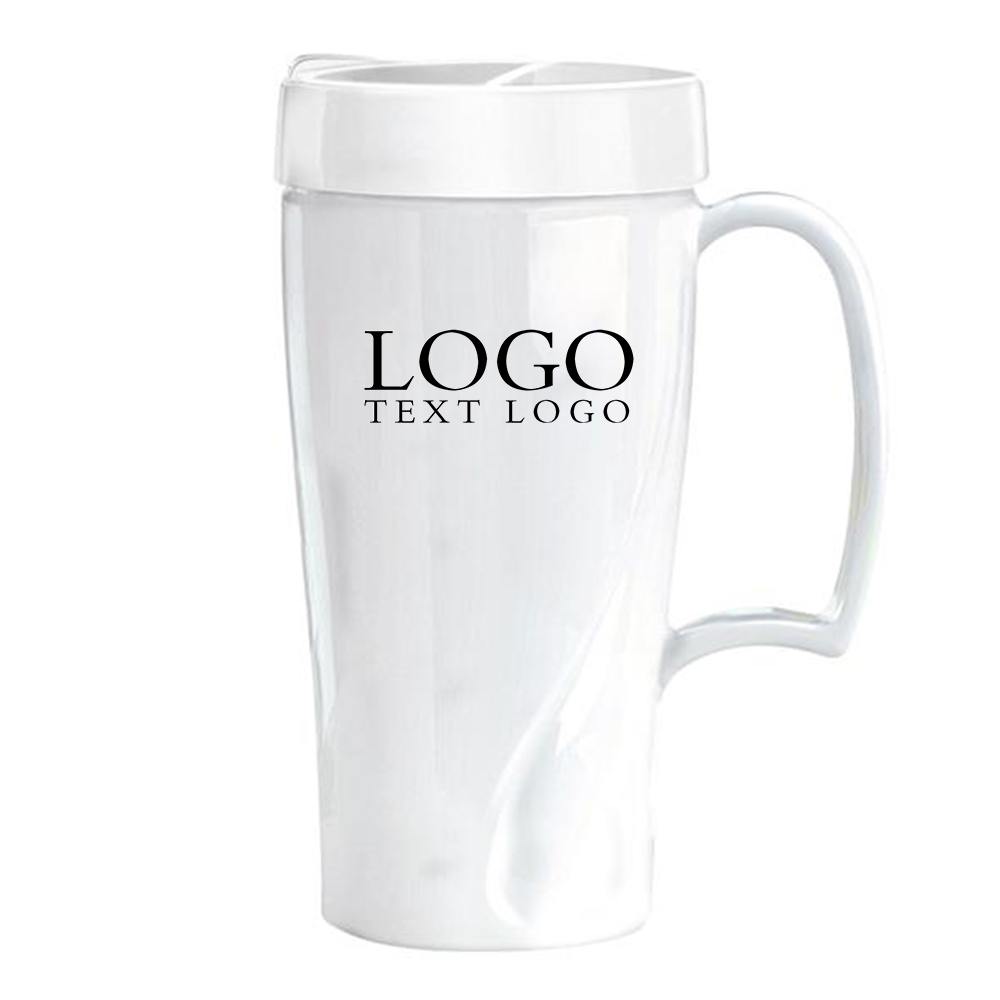 16 Oz Arrondi Acrylic Travel Mug White With Logo