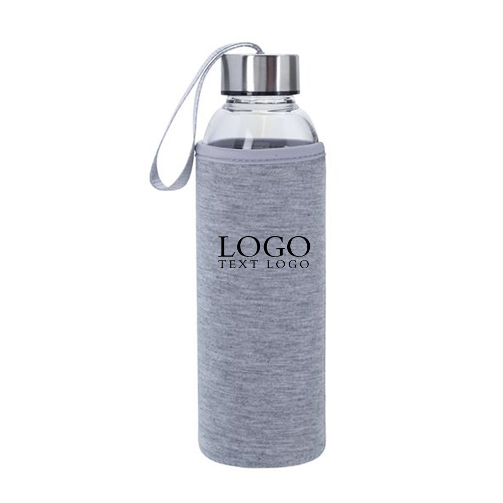 18 Oz Pure Glass Bottle Gray with Logo