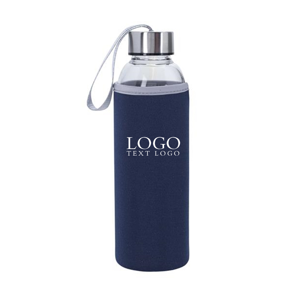 18 Oz Pure Glass Bottle Navy Blue with Logo