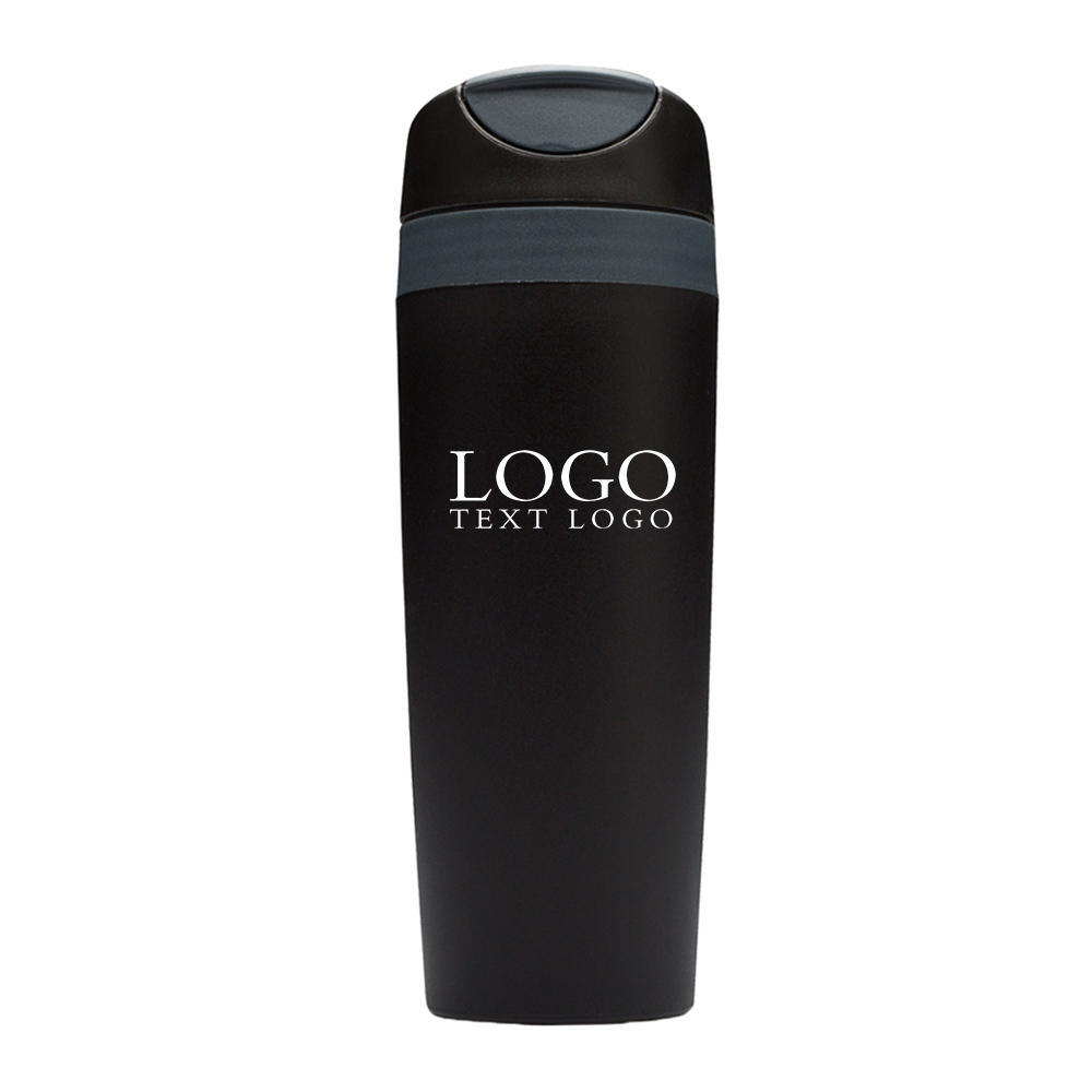BPA Free 16 oz Snap Seal Tumbler Travel Mug Black With Logo