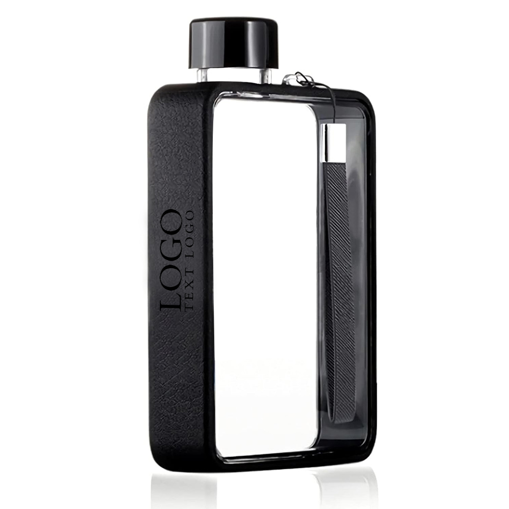 Black Promo 13oz Flat BPA Free Travel Sports Water Bottle With Logo