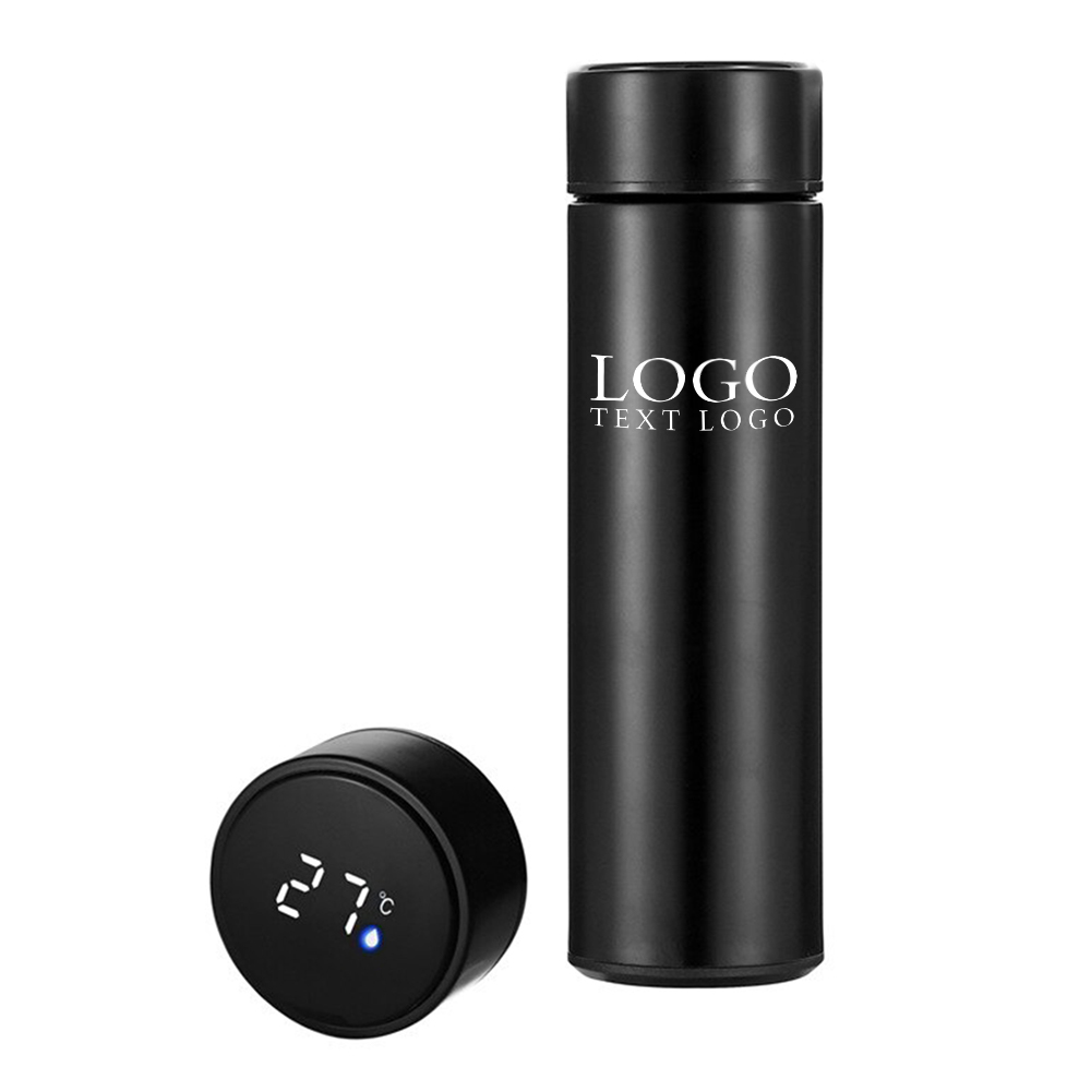 Black Promo Temperature Display Smart Insulated Water Bottle 17 oz With Logo