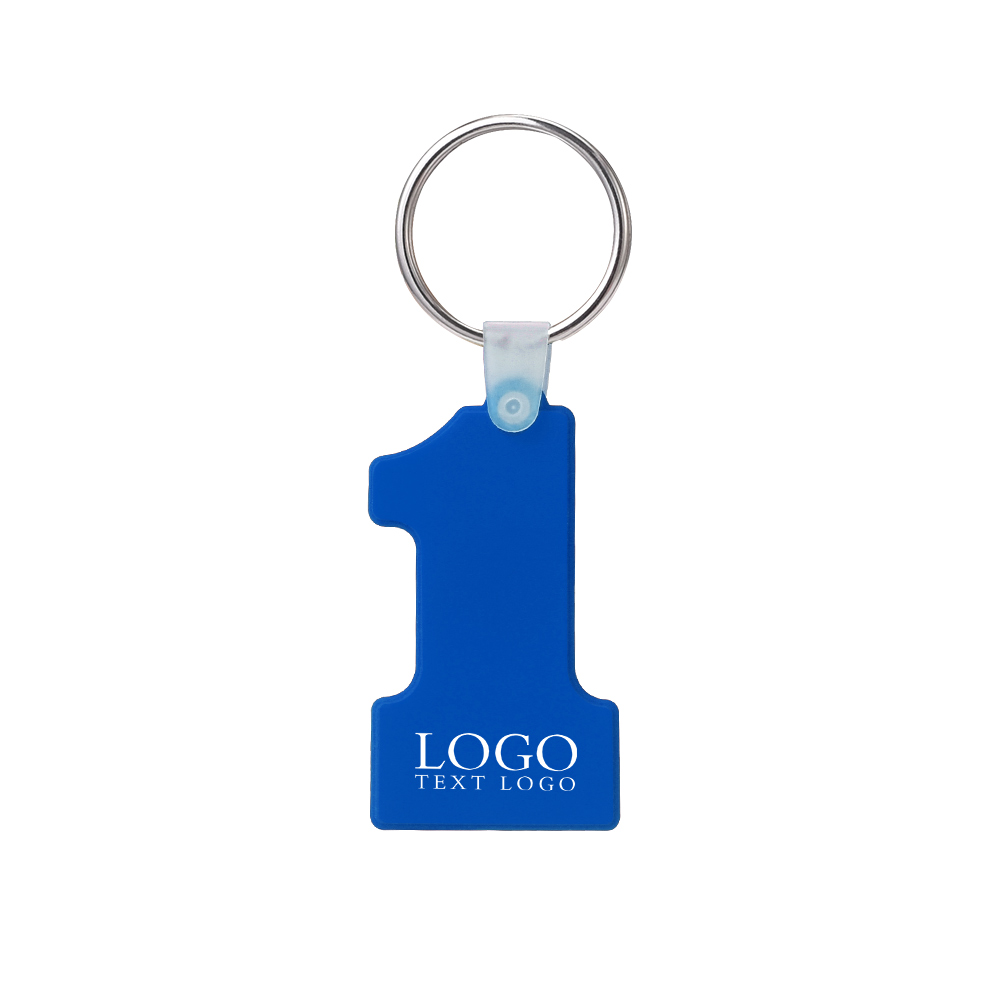 Blue Number One-Shaped Soft Silicone Keychain With Logo