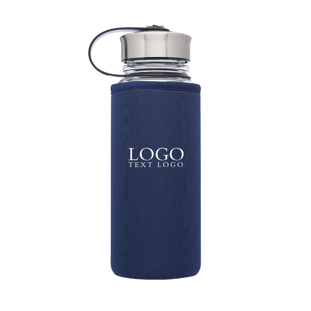 Blue Promo 25 Oz Kangaroo Glass Bottles in Neoprene Pouch With Logo