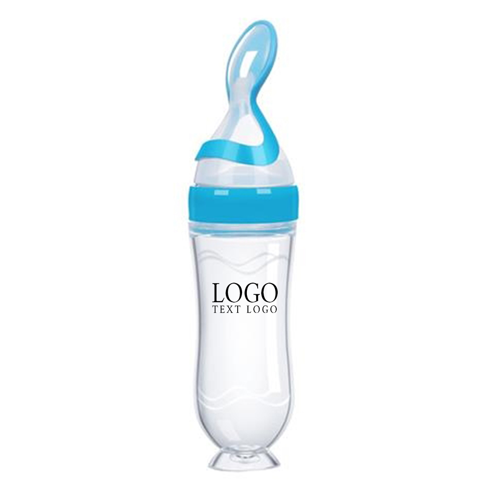 Blue Promo Silicone Squeeze Feeding Bottle Spoon With Logo