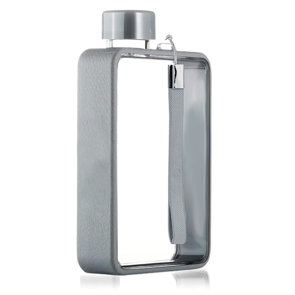 Gray Promo 13oz Flat BPA Free Travel Sports Water Bottle